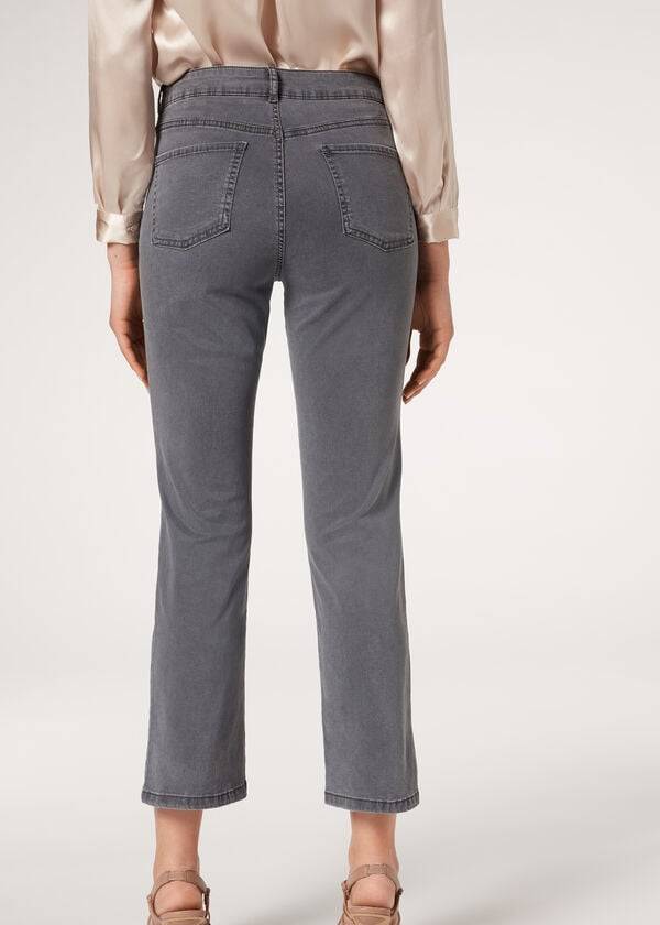grå calzedonia eco light flared cropped denim damjeans