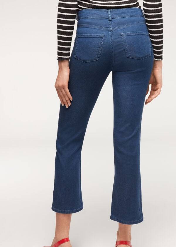 marinblå calzedonia eco light flared cropped denim damjeans