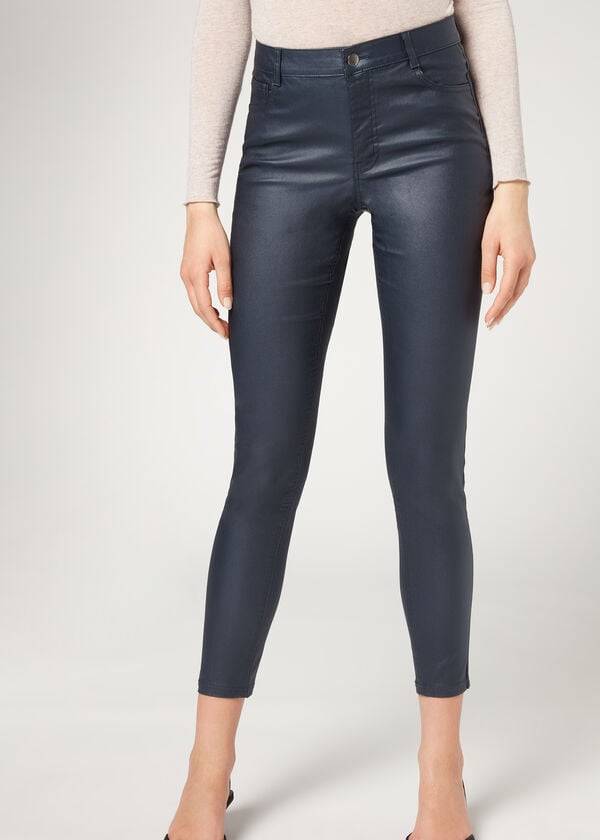 calzedonia skinny läderbyxor dam marinblå
