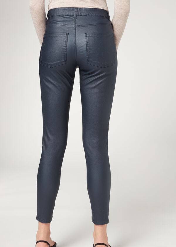 calzedonia skinny läderbyxor dam marinblå