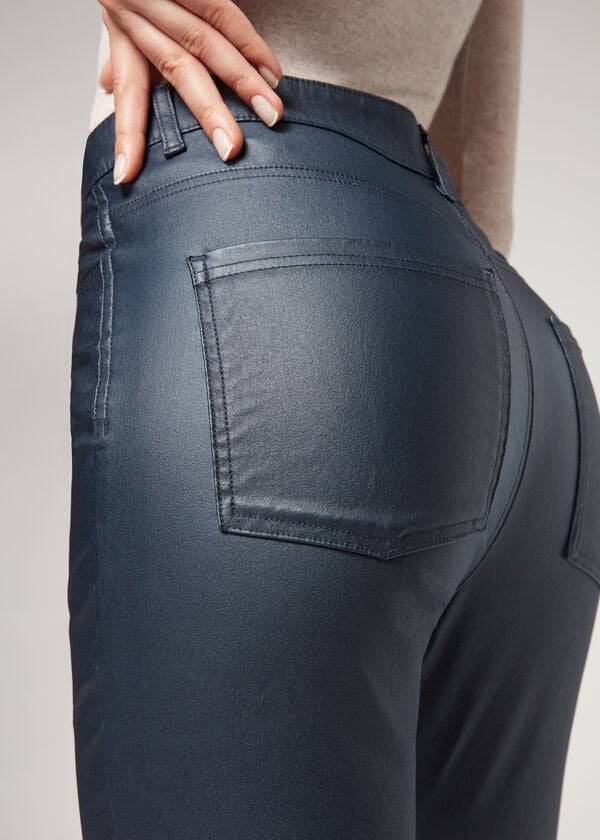 calzedonia skinny läderbyxor dam marinblå
