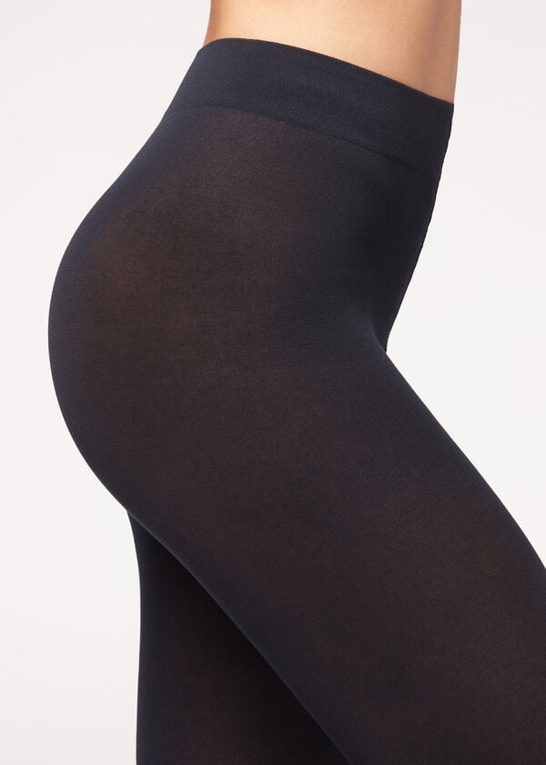 blå calzedonia opaque 100 denier bomull och mikrofiber damtights