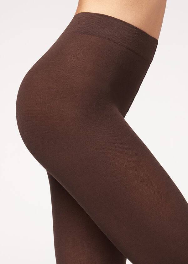 calzedonia opaque 100 denier bomull och mikrofiber tight i kaffefärgad färg för kvinnor