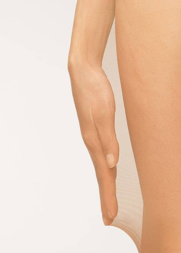 khakifärgade calzedonia 30 denier transparenta shaping-tights med kontrolltopp för kvinnor