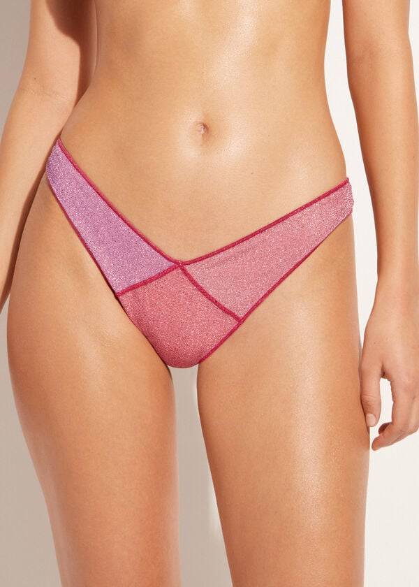 calzedonia high cut brazilian lamé lisbona bikinitrosor i rosa för kvinnor