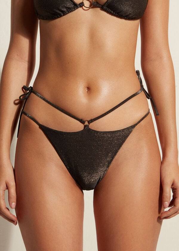 calzedonia lamé brazilian side string hollywood dambikinitrosor svart