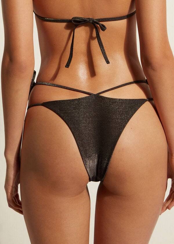 calzedonia lamé brazilian side string hollywood dambikinitrosor svart