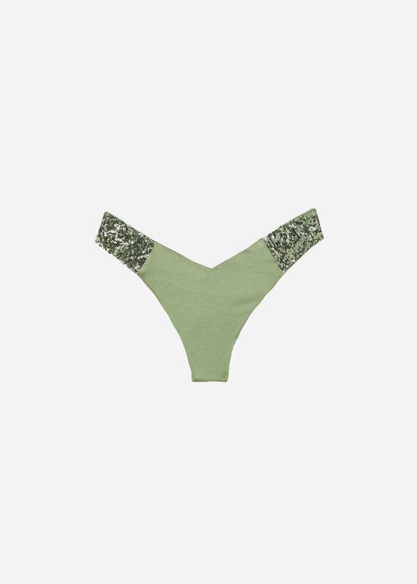 grön calzedonia paljettbelagd högskuren brasiliansk cannes bikinitros för kvinnor