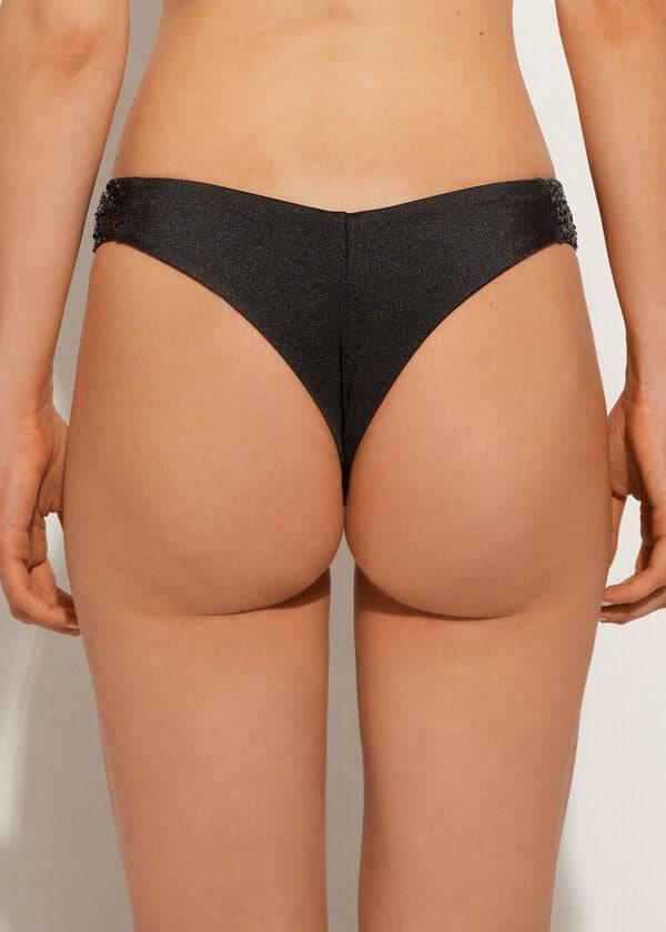 calzedonia paljettbelagd högskuren brasiliansk cannes cheeky bikinitrosor svart för kvinnor