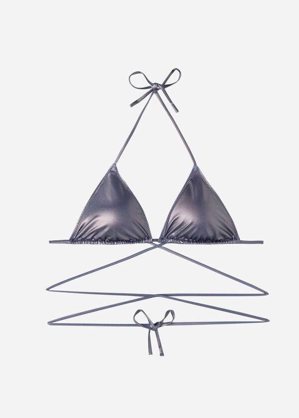 calzedonia string triangle daytona bikiniöverdel med belagd effekt blå för dam