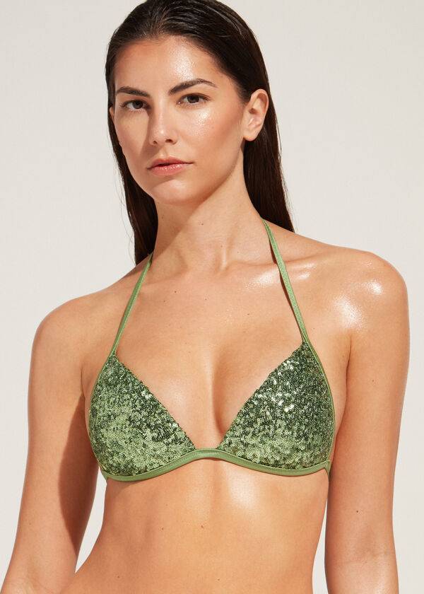 grön calzedonia graduated vadderad triangle cannes bikiniöverdel för dam
