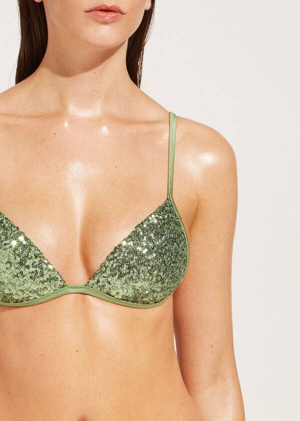 grön calzedonia graduated vadderad triangle cannes bikiniöverdel för dam
