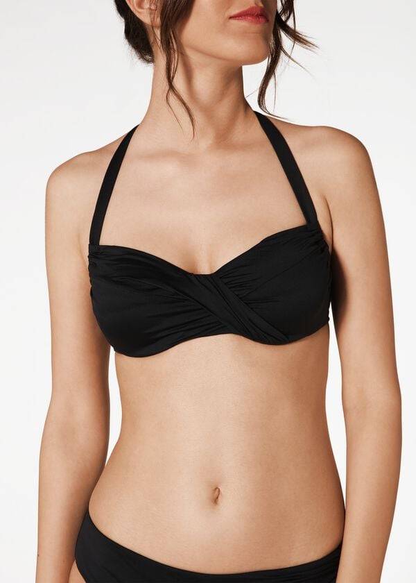 calzedonia indonesia c-cup balconette drawstring dam bikiniöverdelar svart