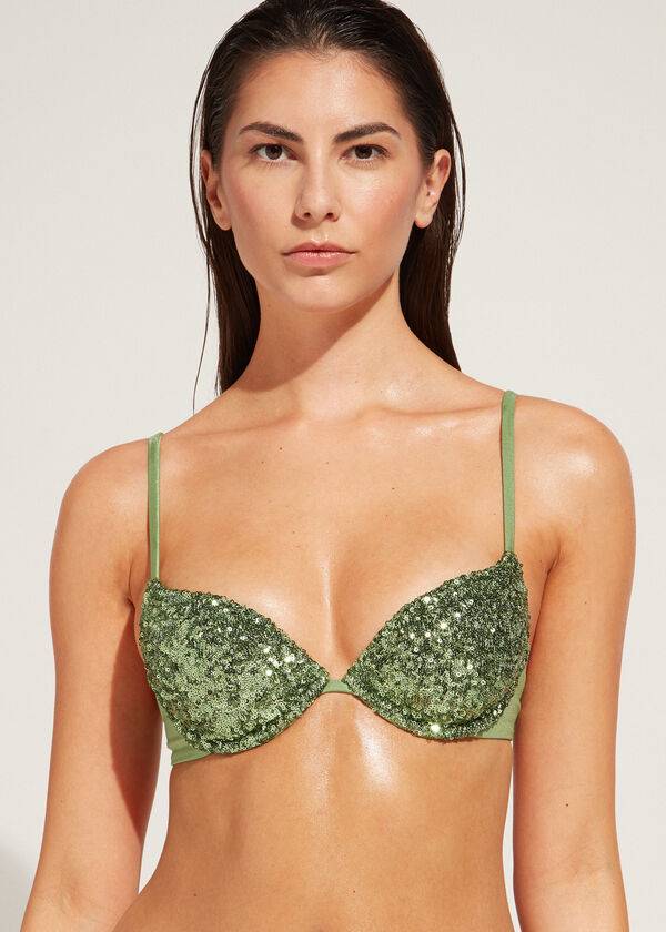 calzedonia vadderad push-up cannes rosa dambikiniöverdelar grön