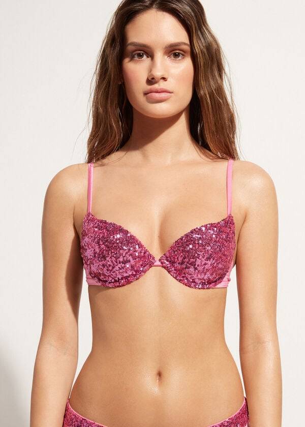 calzedonia vadderad push-up cannes rosa dambikiniöverdelar rosa