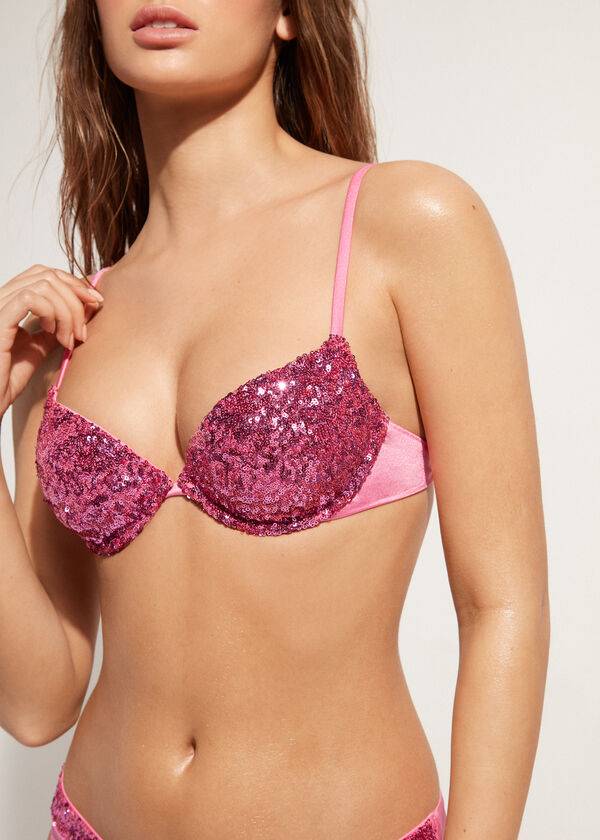 calzedonia vadderad push-up cannes rosa dambikiniöverdelar rosa