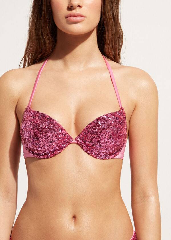calzedonia vadderad push-up cannes rosa dambikiniöverdelar rosa