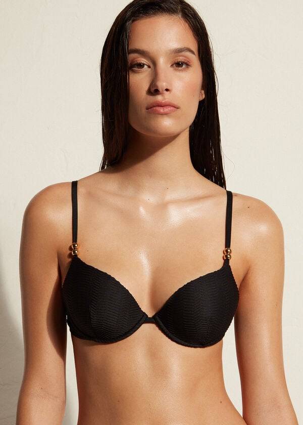 calzedonia vadderad push-up casablanca bikiniöverdel svart dam