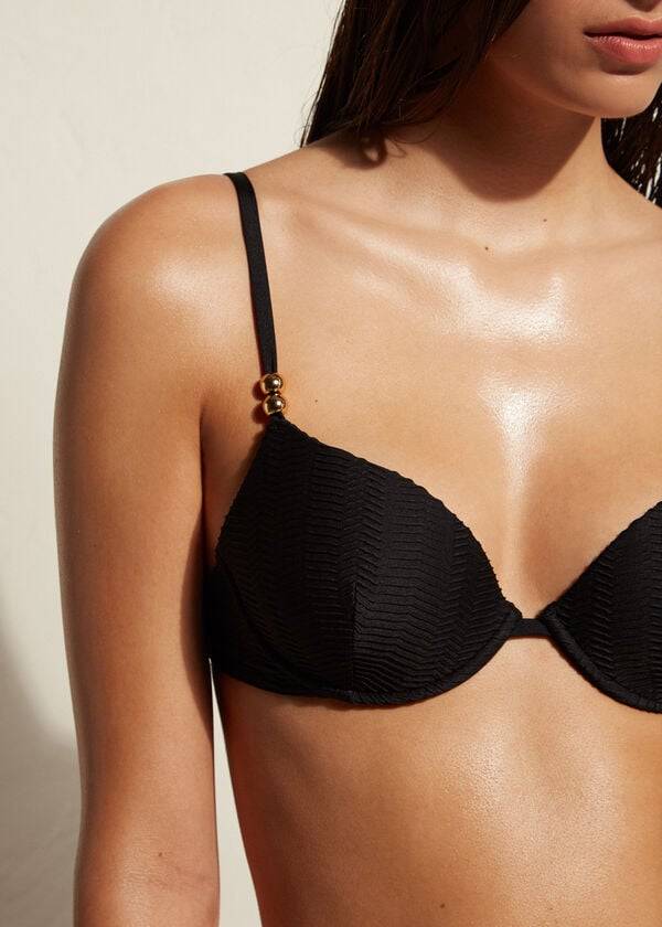calzedonia vadderad push-up casablanca bikiniöverdel svart dam