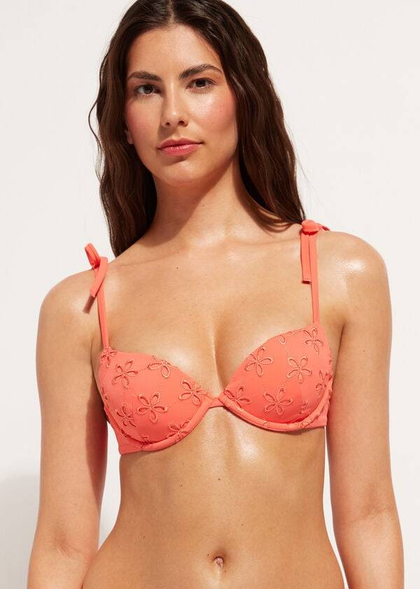 coral orange calzedonia vadderade push-up corfù bikinitoppar för kvinnor