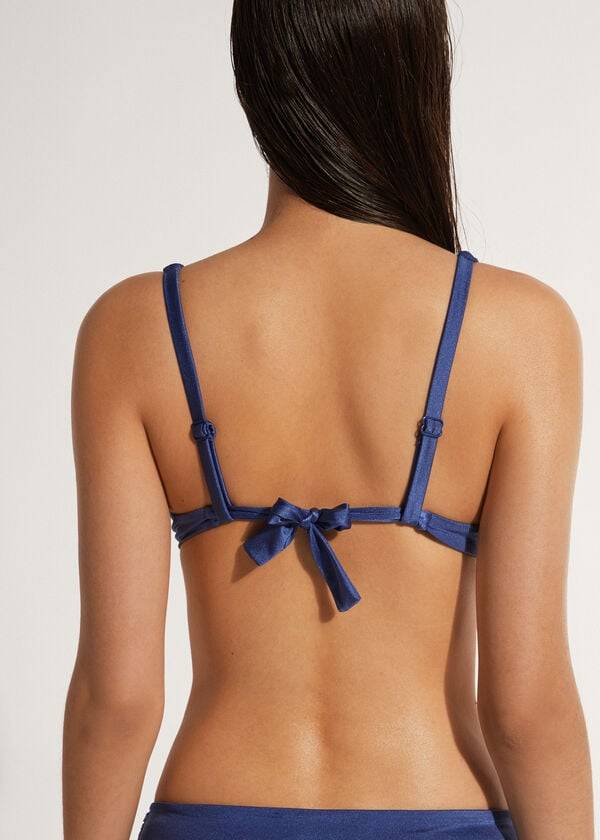 marinblå calzedonia vadderad push-up marrakech bikiniöverdelar för dam