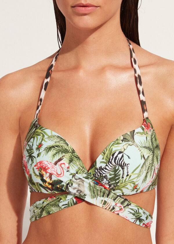 calzedonia vadderad push-up nairobi eco bikiniöverdel för kvinnor grön
