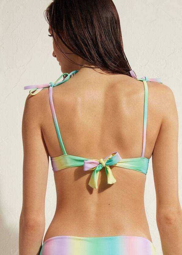 calzedonia vadderad push-up panama dambikiniöverdel grön gul