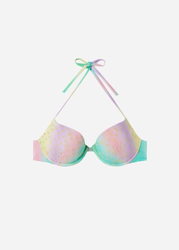 calzedonia vadderad push-up panama dambikiniöverdel grön gul