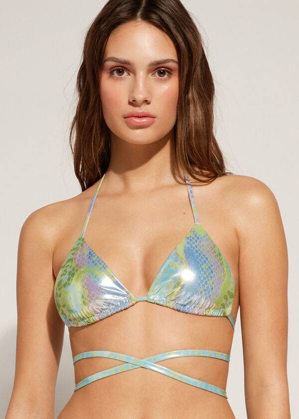grön calzedonia ormmönster triangel string las palmas bikiniöverdel för kvinnor