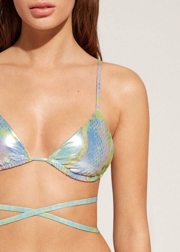 grön calzedonia ormmönster triangel string las palmas bikiniöverdel för kvinnor